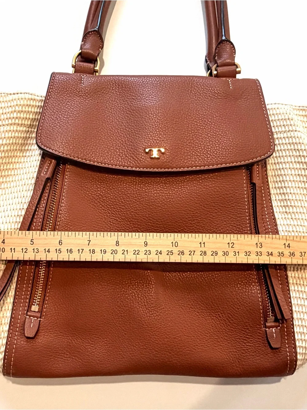 Tory Burch Half-Moon Straw & Leather Coastal Satchel Tote Bag - Tan/Cream